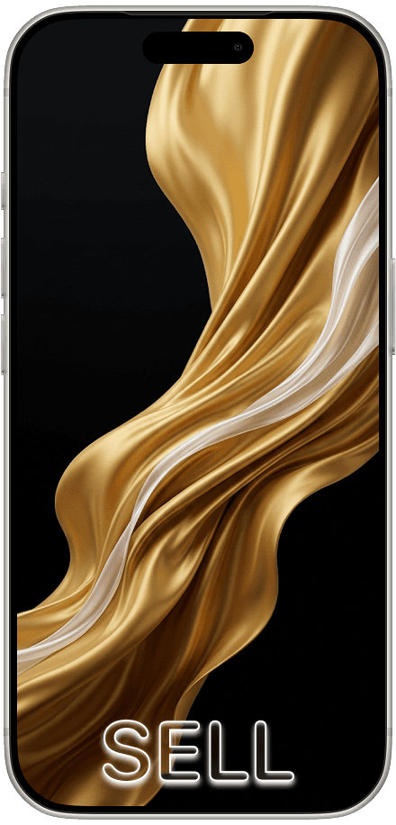 Gold silk wallpaper on iPhone screen, labelled Sell