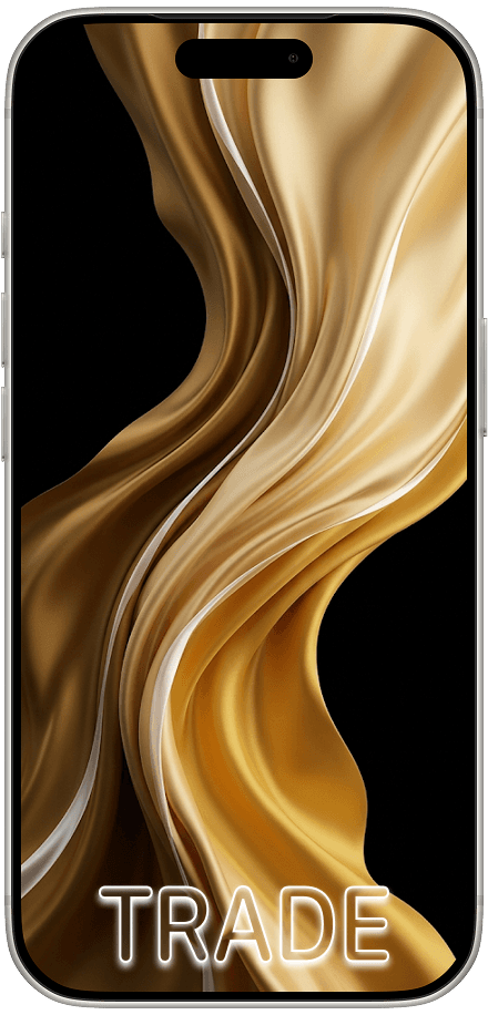 Gold silk wallpaper on iPhone screen, labelled Trade